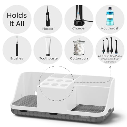 Boperzi Electric Toothbrush Holders with Cord Slots: Detachable Toothbrush and Toothpaste Holders, Large Tooth Brush Storage Caddy Set Drainage, Anti-Slip Bathroom Counter Organizer for Family, Kids - Image 3