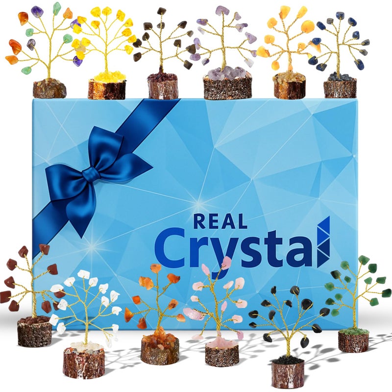 Real Crystal Chakra Healing Crystal Tree Set of 12, Thoughtful Gifts for Women - Handcrafted Tree of Life - Home, Office Decor for Positive Energy, Money, Good Luck, Reiki Healing - Birthday Gifts for Mom & Dad - Image 1