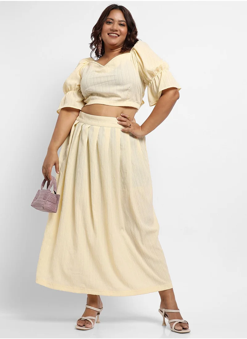 Instafab Plus Women's Light Yellow Cropped Co-Ord Set