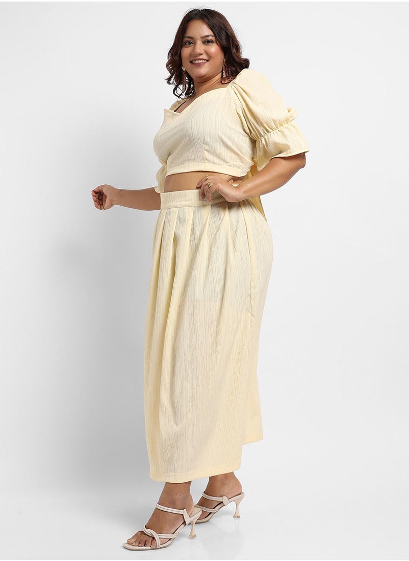 Instafab Plus Women's Light Yellow Cropped Co-Ord Set  - Image 3