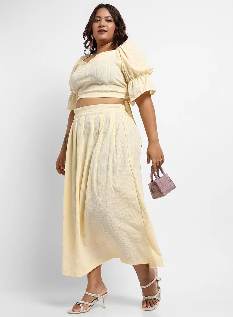 Instafab Plus Women's Light Yellow Cropped Co-Ord Set