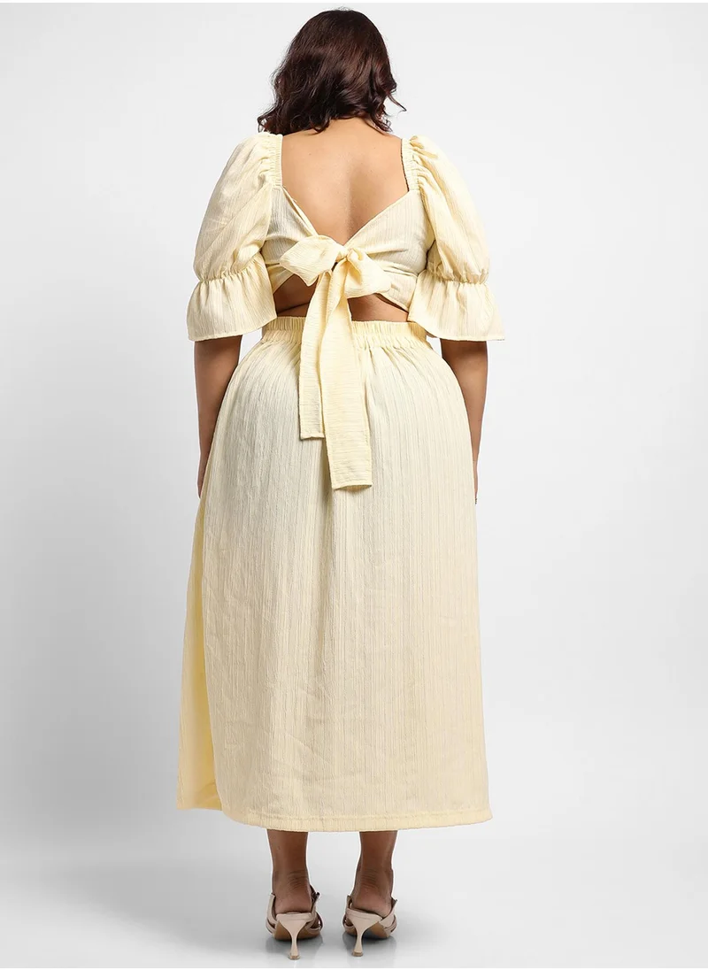 Instafab Plus Women's Light Yellow Cropped Co-Ord Set