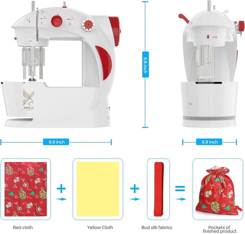 KPCB Tech Kids Sewing Machine with Finger Guard and Christmas DIY Bag Material, Mini Electric Sewing Machine with Foot Pedal (Red) - Image 2