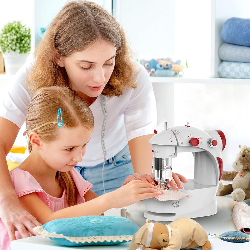 KPCB Tech Kids Sewing Machine with Finger Guard and Christmas DIY Bag Material, Mini Electric Sewing Machine with Foot Pedal (Red) - Image 3