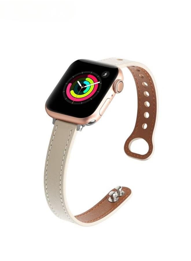 Slim Leather Apple Watch Band, 38mm/40mm/41mm, Leather Thin Replacement Strap Wristband for iWatch Ultra 2 SE Series 10/9/8/7/6/5/4/3/2/1 - Image 1