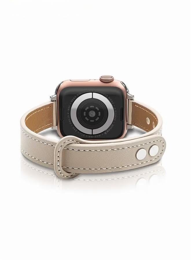 Slim Leather Apple Watch Band, 38mm/40mm/41mm, Leather Thin Replacement Strap Wristband for iWatch Ultra 2 SE Series 10/9/8/7/6/5/4/3/2/1 - Image 2