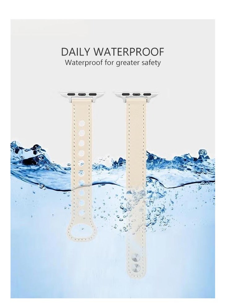 Slim Leather Apple Watch Band, 38mm/40mm/41mm, Leather Thin Replacement Strap Wristband for iWatch Ultra 2 SE Series 10/9/8/7/6/5/4/3/2/1 - Image 5