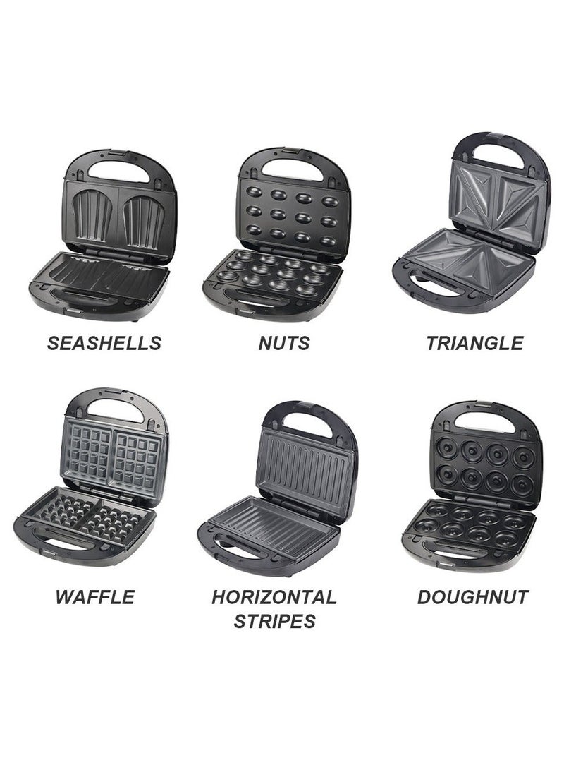 sokany Electric Sandwich Maker 750 Watt 6 slices in 1, Donut, Nuts, Waffle, Shells, Sandwich, Bread Slices, Pan-fried Steak, Large size, Non-stick and Removable plates, SK-908 Black - Image 5