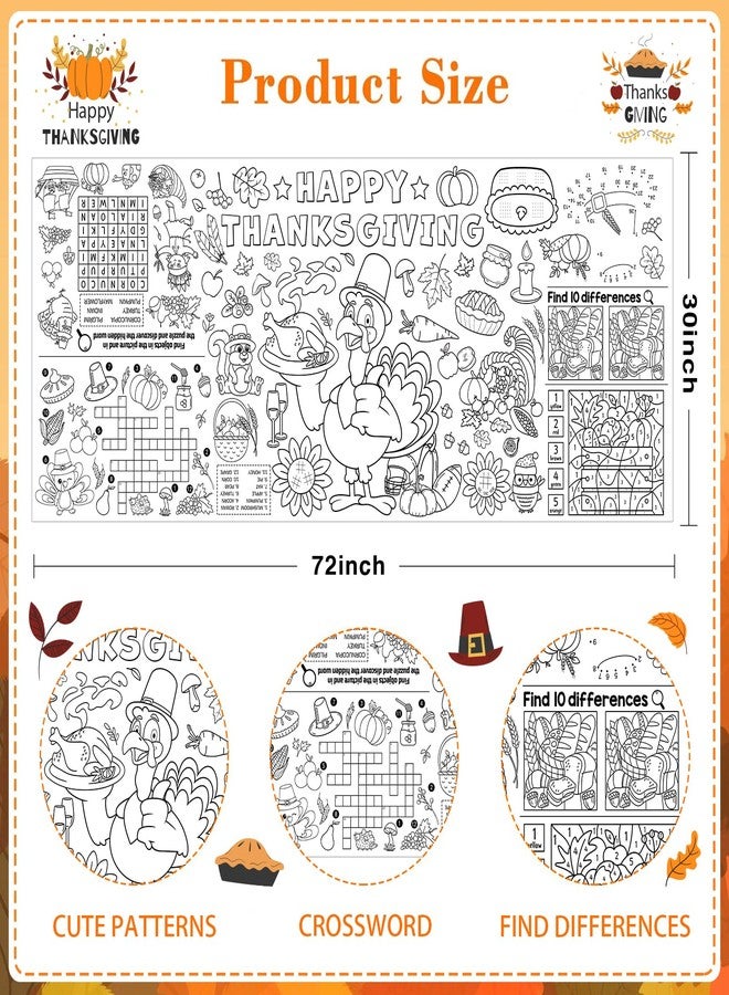 JUESMOS Thanksgiving Coloring Tablecloth for Kids 72'' x 30'' Giant Fall Thanksgiving Coloring Poster Disposable Harvest Themed Table Cloth to Color Paper Tablecloth Crafts for Home Classroom Decor - Image 4