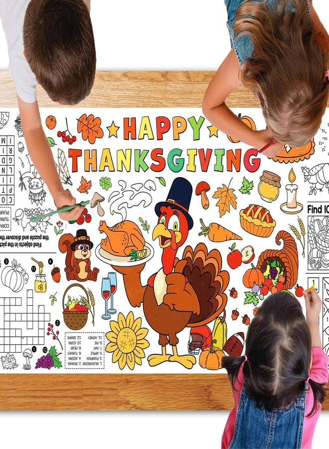 JUESMOS Thanksgiving Coloring Tablecloth for Kids 72'' x 30'' Giant Fall Thanksgiving Coloring Poster Disposable Harvest Themed Table Cloth to Color Paper Tablecloth Crafts for Home Classroom Decor - Image 1