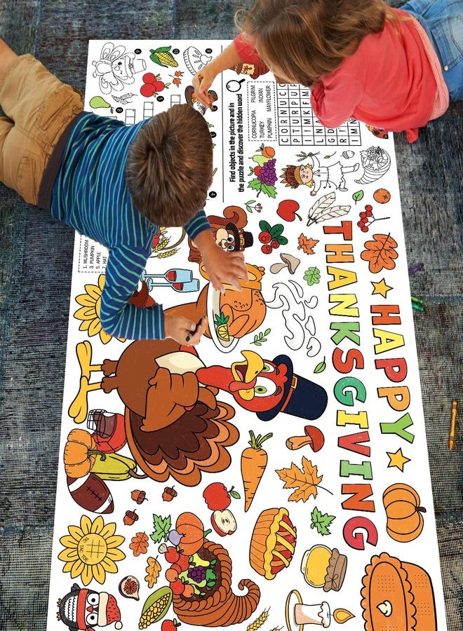 JUESMOS Thanksgiving Coloring Tablecloth for Kids 72'' x 30'' Giant Fall Thanksgiving Coloring Poster Disposable Harvest Themed Table Cloth to Color Paper Tablecloth Crafts for Home Classroom Decor - Image 5