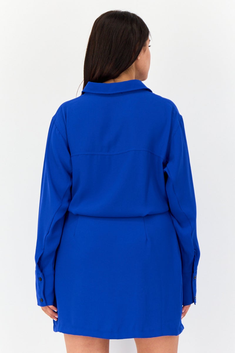 Reserved فستان ميني بسيط للنساء، أزرق - Image 3