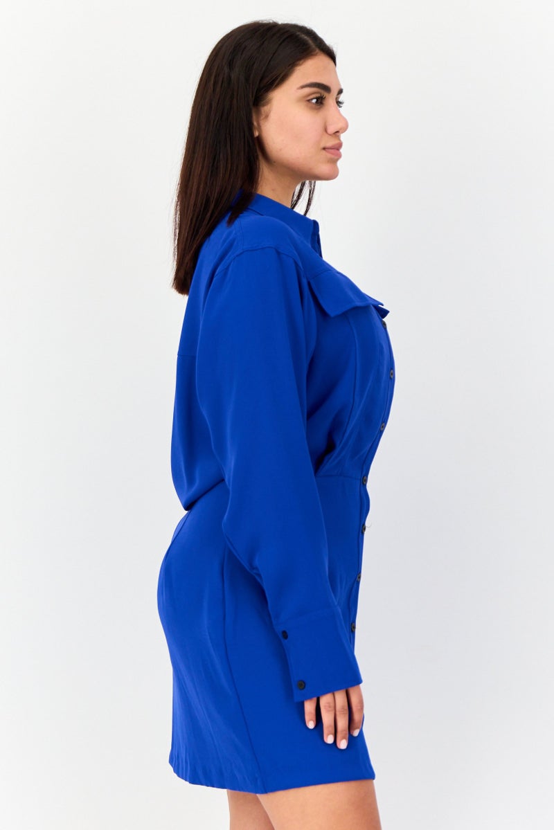 Reserved فستان ميني بسيط للنساء، أزرق - Image 4