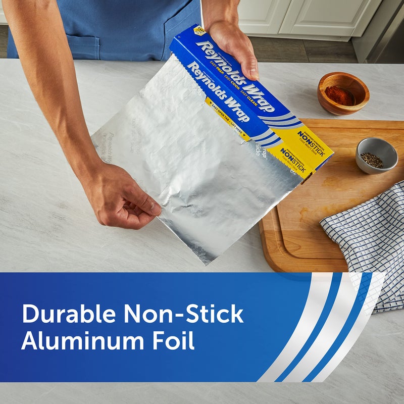 Reynolds Wrap Non Stick Aluminum Foil, Nonstick Aluminum Foil Roll, Prevents Food Sticking and Messy Cleanup, Great for Covering Casseroles and leftovers, 43.33 Yards x 12 Inches, 130 Sq.Ft. - Image 5