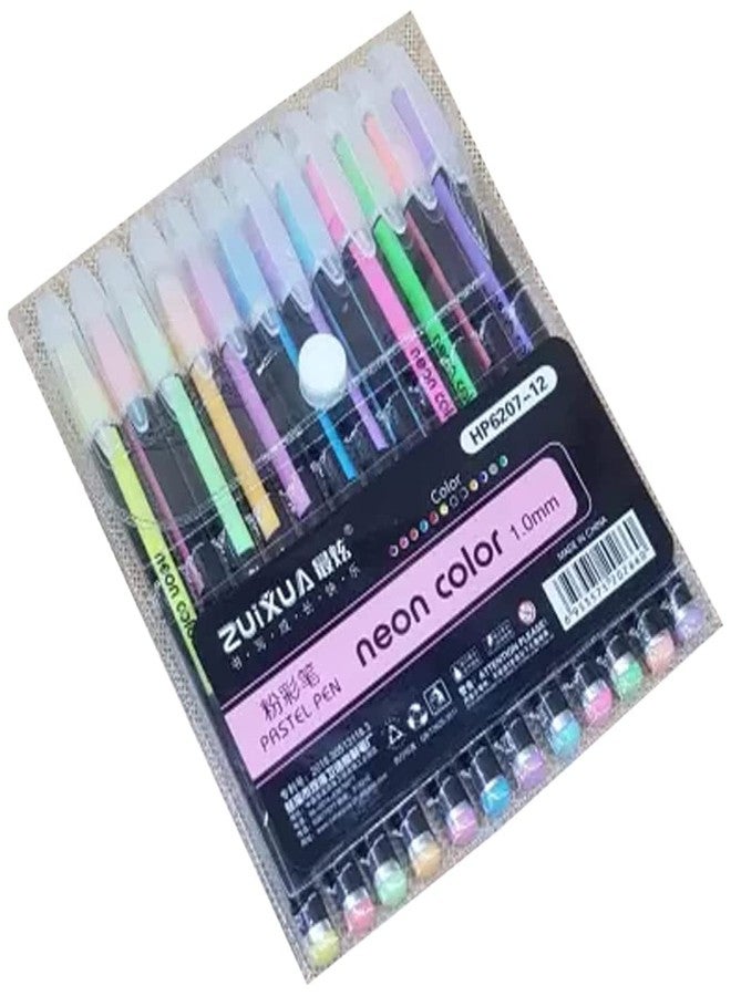 AmigozZ 12 Pcs Neon Color Gel Pen Set (12Pc Pastel Neon Pen Set),Black - Image 1