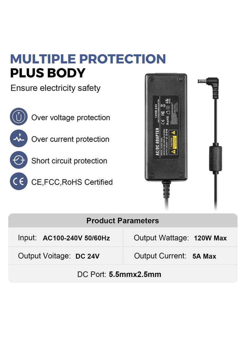 اليكليڤ - 24V 5A امدادات الطاقة المملكة المتحدة, ELIKLIV AC إلى DC 24V5A شاحن محول 120W AC 100V - 240V محول 5.5 مم × 2.5 مم مقبس إخراج لشريط إضاءة LED ، جهاز تنقية المياه ، محرك المضخة ، جهاز تنقية المياه - Image 1