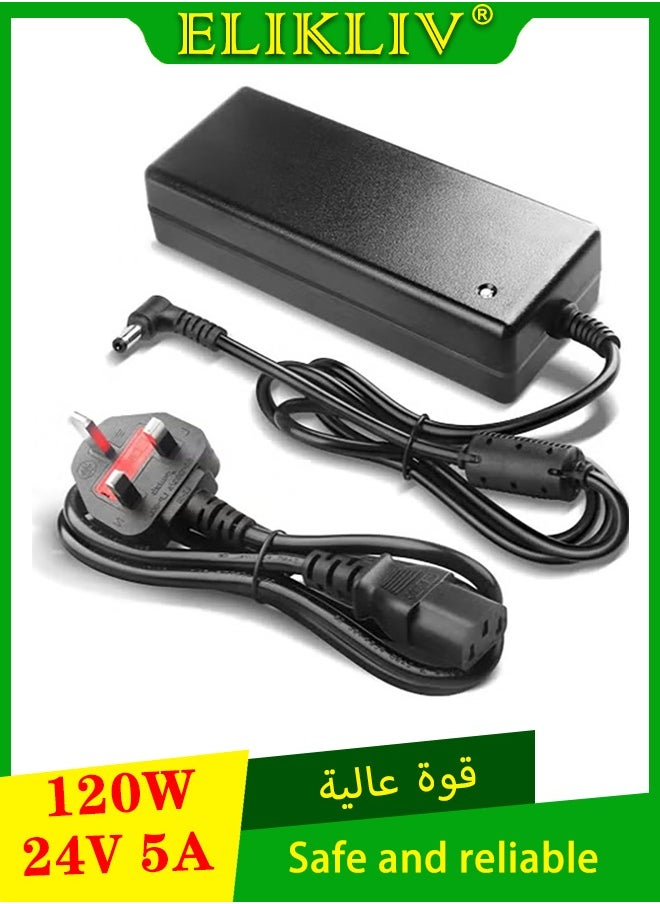 اليكليڤ - 24V 5A امدادات الطاقة المملكة المتحدة, ELIKLIV AC إلى DC 24V5A شاحن محول 120W AC 100V - 240V محول 5.5 مم × 2.5 مم مقبس إخراج لشريط إضاءة LED ، جهاز تنقية المياه ، محرك المضخة ، جهاز تنقية المياه - Image 1