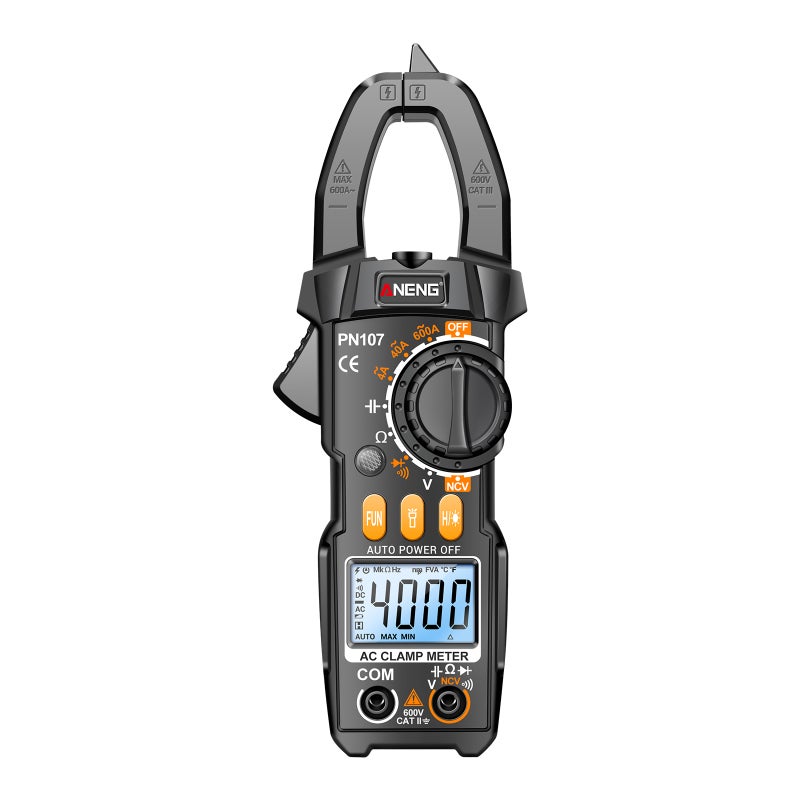 ANENG PN107 Digital Clamp Meter CAT II 600V AC Voltage Multimeter Tester 4000 Counts Amp Voltage Tester Measures AC/DC Current AC Voltage Resistance Capacitor Diodes Electrican Tools Non-Contact - Image 1