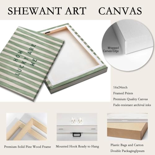 SHEWANT ART Framed Trendy Wall Art How Lucky are We Positive Quote Inspirational Canvas Print Green Preppy Wall Art Minimalist Girly Aesthetic Room Decor for Bedroom Office Apartment Dorm 24x16 inch Ready to Hang - Image 5