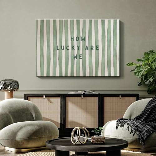 SHEWANT ART Framed Trendy Wall Art How Lucky are We Positive Quote Inspirational Canvas Print Green Preppy Wall Art Minimalist Girly Aesthetic Room Decor for Bedroom Office Apartment Dorm 24x16 inch Ready to Hang - Image 3