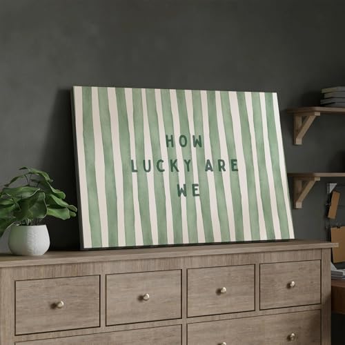 SHEWANT ART Framed Trendy Wall Art How Lucky are We Positive Quote Inspirational Canvas Print Green Preppy Wall Art Minimalist Girly Aesthetic Room Decor for Bedroom Office Apartment Dorm 24x16 inch Ready to Hang - Image 2