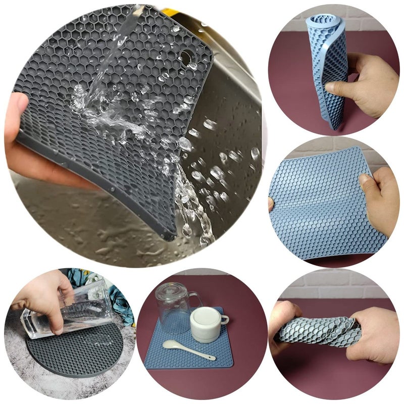 Besillia Silicone Trivets for Hot Dishes,Trivets for Hot Pots and Pans, Silicone mats for Kitchen Counter,Hot Pads Pot Holders, Hot Pads,Square-Blue Colour,6pcs - Image 4