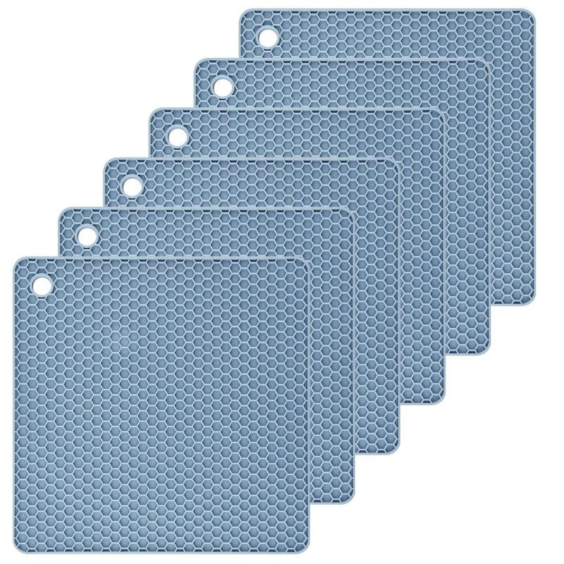 Besillia Silicone Trivets for Hot Dishes,Trivets for Hot Pots and Pans, Silicone mats for Kitchen Counter,Hot Pads Pot Holders, Hot Pads,Square-Blue Colour,6pcs - Image 1
