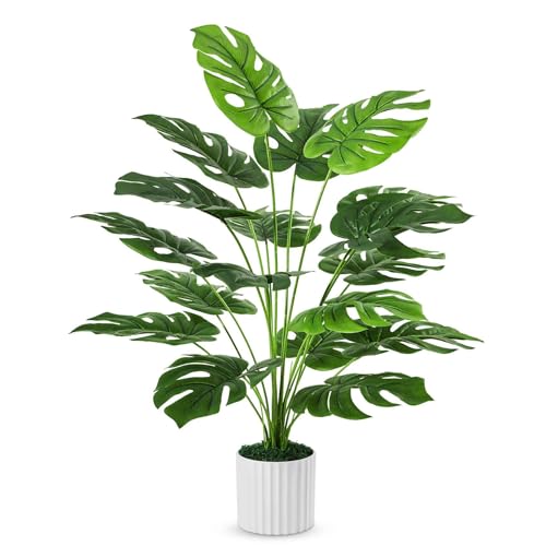 Guheake 28" Fake Plants Large, Artificial Monstera Faux Plants Indoor Tall for Floor Home Office Farmhouse Bedroom Decor - Image 1