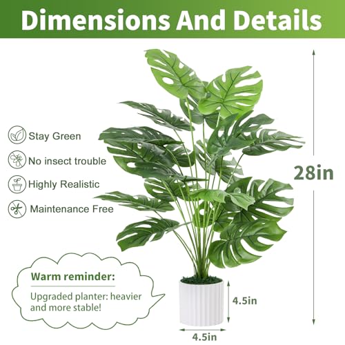 Guheake 28" Fake Plants Large, Artificial Monstera Faux Plants Indoor Tall for Floor Home Office Farmhouse Bedroom Decor - Image 2