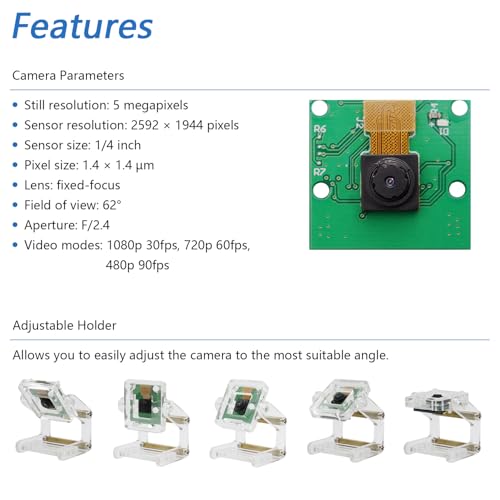FREENOVE 5MP Camera for Raspberry Pi 5 4 B 3 B+ A+ Zero 2 W with Adjustable Holder and Ribbon Cable, 62° Viewing Angle, 1080P 720P Output - Image 4