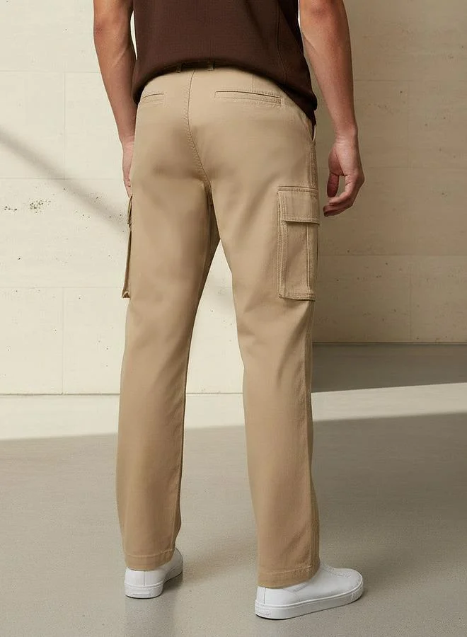 Splash FAV BEIGE Smart Regular Fit Twill Cargo Trousers for Men | Best Price UAE