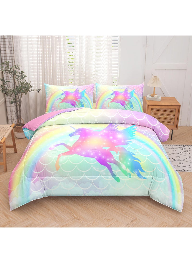 Tailor Shop Tailor Shop Unicorn Comforter Sets Full Size Rainbow Unicorn Bedding Sets for Girls Kids Teens with 2 Pillowcase  - Image 1