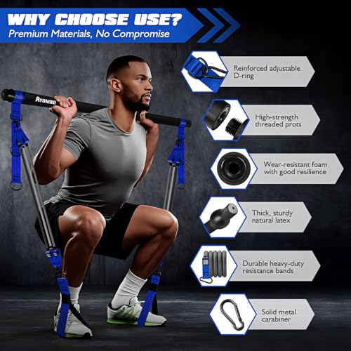Ayombo Pilates Equipment, Heavy Duty Pilates Bar Kit with Resistance Bands, Portable Gym Pilates Bar for Home Squat Exercise, Legs, Waist, Arm, Abs, Chest, Shoulders Muscle Strength Workout Equipment - Image 3
