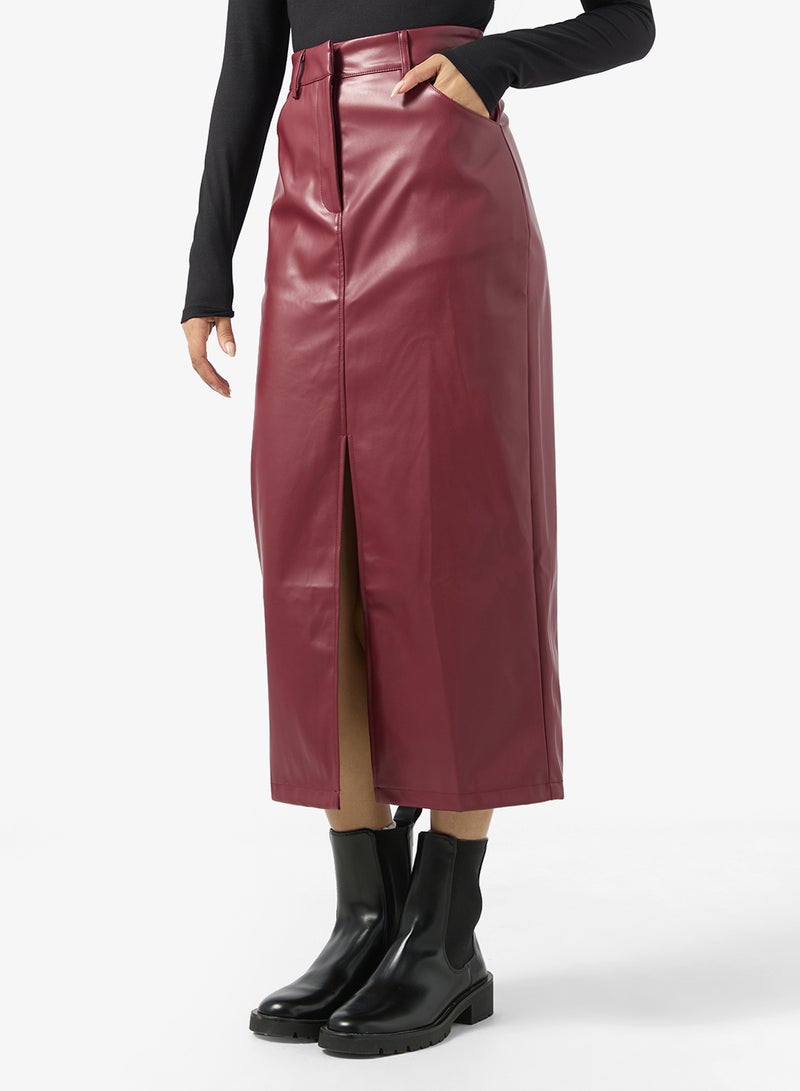 Ginger PU Leather Skirt with Slit - Image 1