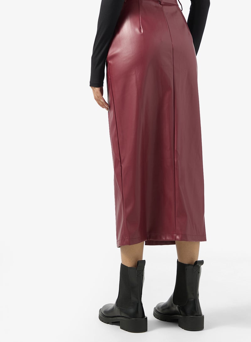 Ginger PU Leather Skirt with Slit - Image 3