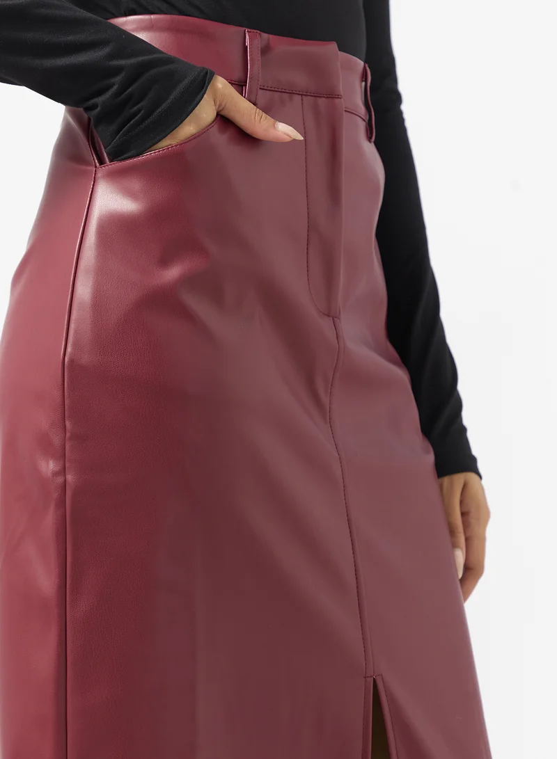 Ginger PU Leather Skirt with Slit