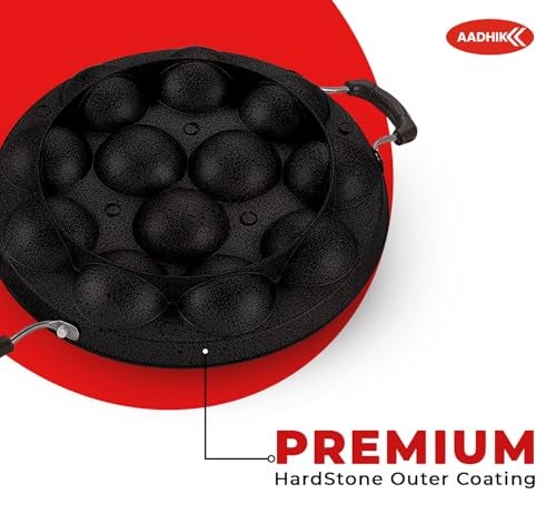 AADHIK Appam Pan with Lid 12 Cavity Appam Patra Non Stick Aluminium Appam Maker with Stainless Steel Lid, Kichen Essential Cooking Pan (Pack of 1,Black) - Image 5