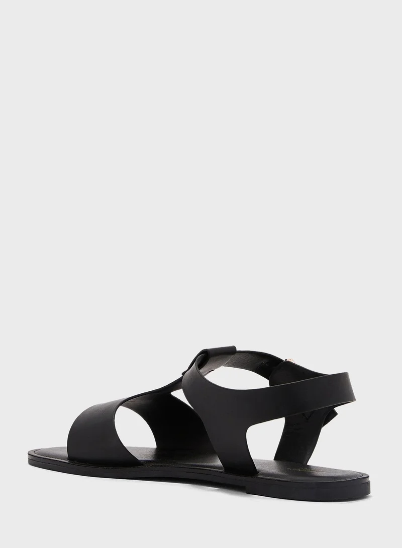 Ginger Cutout Ankle Strap Flat Sandal Black