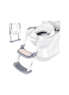 Generic Potty Training Toilet Seat Trainer: Kids Toilet Training Seat with Step Stool - Foldable Portable Potty Chair with Adjustable Height Ladder Guard Handle Soft Cushion White for Baby Toddler Boys Girls  - Image 1