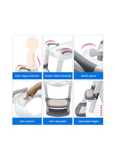 Generic Potty Training Toilet Seat Trainer: Kids Toilet Training Seat with Step Stool - Foldable Portable Potty Chair with Adjustable Height Ladder Guard Handle Soft Cushion White for Baby Toddler Boys Girls  - Image 2