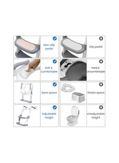 Generic Potty Training Toilet Seat Trainer: Kids Toilet Training Seat with Step Stool - Foldable Portable Potty Chair with Adjustable Height Ladder Guard Handle Soft Cushion White for Baby Toddler Boys Girls  - Image 3