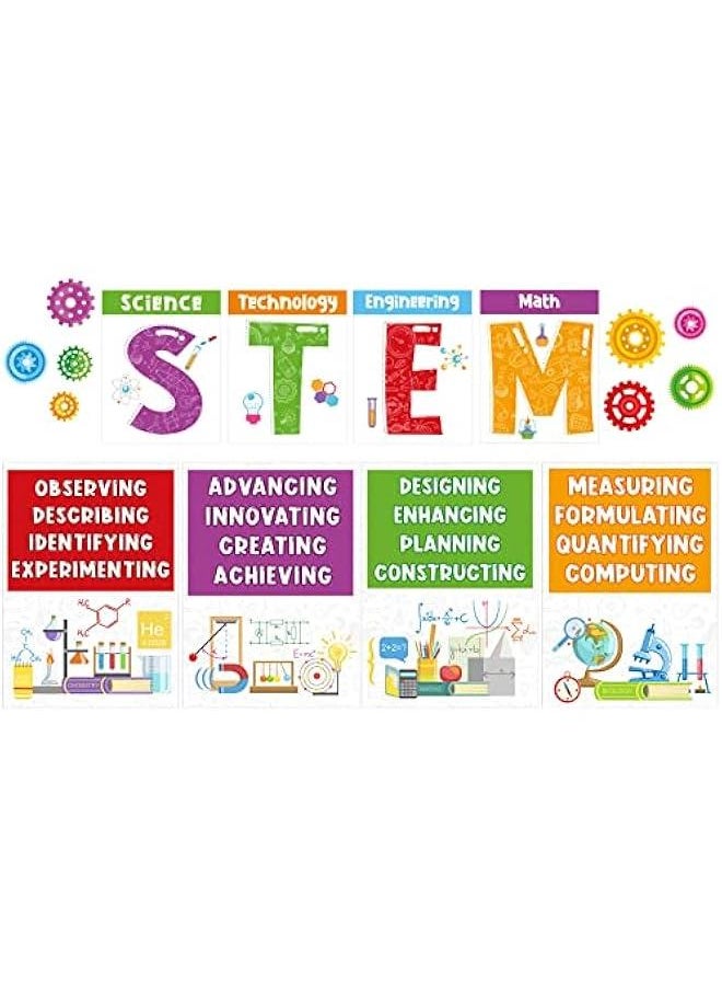 Arabest 40 Pcs Stem Science Bulletin Board Set Stem Classroom Decorations Scientist Posters Gear Shaped Cutouts Teachers Banner Wall Decor for Pre School Elementary Middle School Office Party Supplies  - Image 1