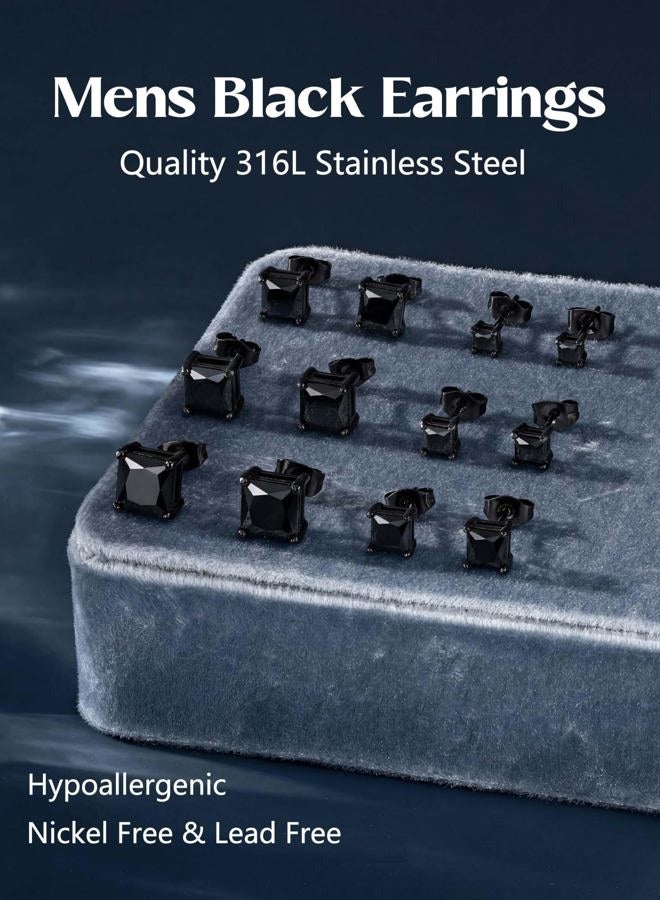 Jstyle Stainless Steel Black Stud Earrings for Men Women 20G Cubic Zirconia Black Earrings Studs for Sensitive Ears Hypoallergenic CZ Surgical Steel Earrings Pierced 3-8mm, 6MM, Stainless Steel, Cubic - Image 4