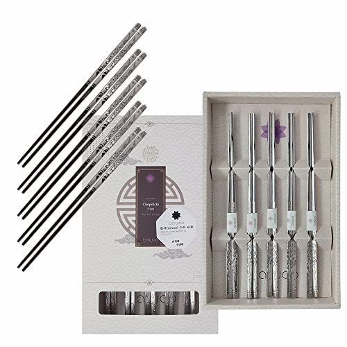 BALWOO Chopsticks Made in Korea5 Sets 430 Premium Stainless Steel Chopsticks Mukbang Kitchen Utensil Cutlery Silverware Stainless Tableware Crane