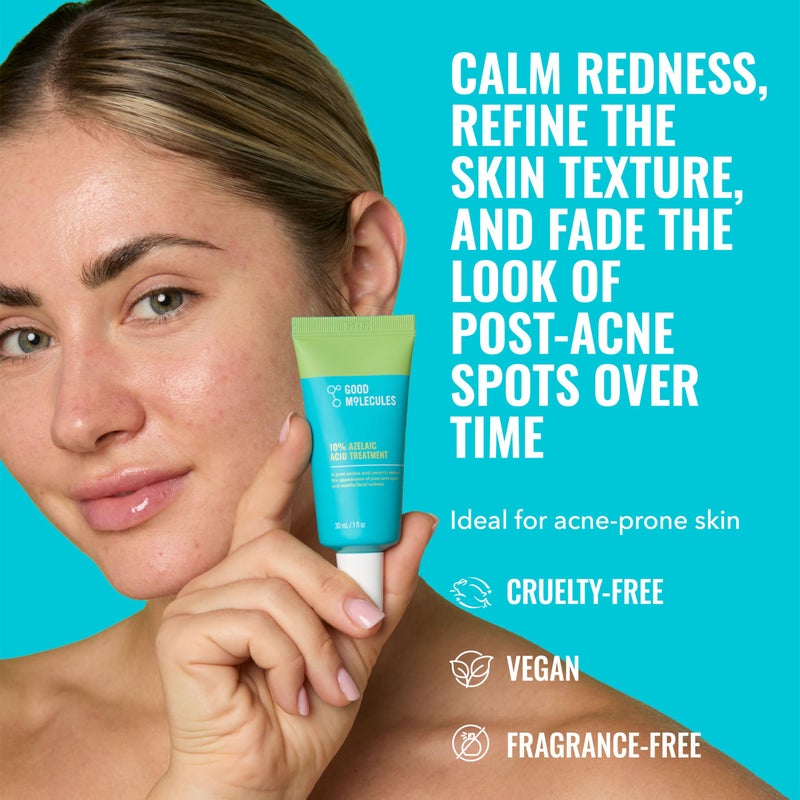 Good Molecules 10% Azelaic Acid Treatment for Face â€“ Soothing Formula for Facial Redness & Uneven Tone â€“ Brightens Dark Spots & Refines Texture â€“ Vegan & Fragrance-Free Skincare (30ml / 1.01 fl oz.) - Image 2