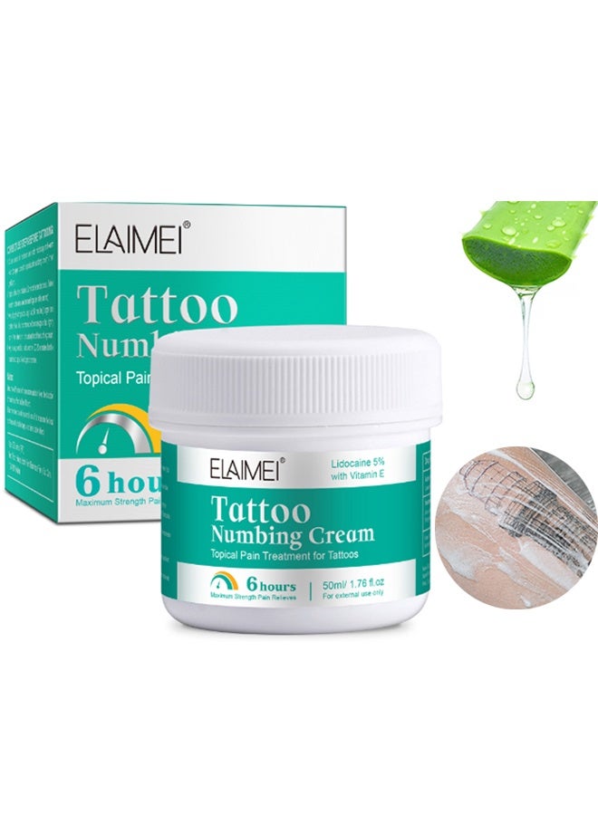 Elaimei Tattoo Numbing Cream Before Tattoo, Numbing Cream for Tattoos with Aloe Vera, Vitamin E, Lecithin（50ml） - Image 1