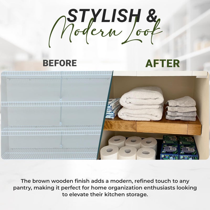 LEAPOAK Wooden Shelf Covers for 16-Inch Deep Wire Racks - Each Set Covers 24 Inches Wide Pantry Interchangeable Shelf Liners for Wire Rack Shelving, Perfect for Pantry Organization (1, Brown, 36"W x 16"D) - Image 4