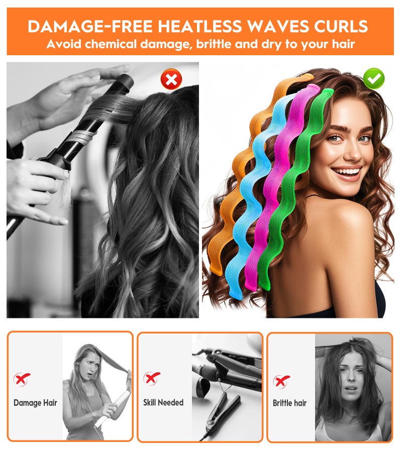YEVYO 42 Pieces Heatless Waves Hair Curler, No Heat Damage Wavy Hair Curlers with 2 Sets of Styling Hooks, Heatless Curls for Women Girls Long Medium Hair (4 Colors,45cm/ 17.7") - Image 2