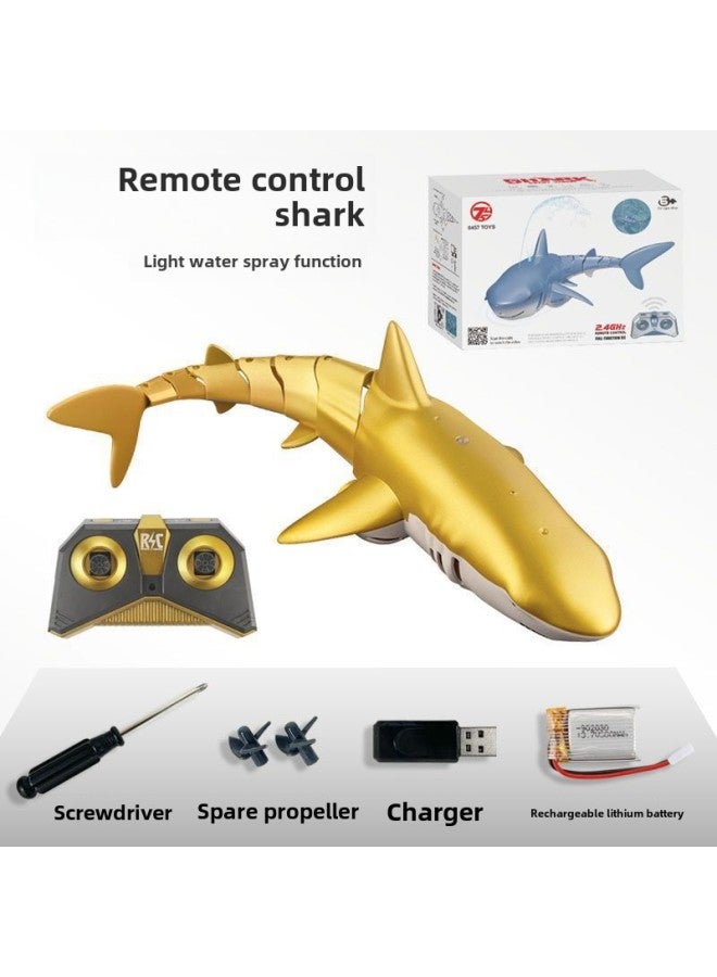 Remote Control Shark Children Electric Remote Control Shark Charging Simulation Model Summer Swimming Toys Water Toys-Color:Golden Shark (upgraded Water Spray/light/extended) Gift Box-Specifications:Official Standard Configuration [lasts About 30 Minutes]  - Image 1
