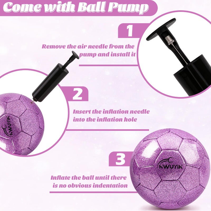 OKWUYiK Size 3 Glitter Purple Soccer Ball Set with Pump Youth Soccer Ball for Kids Aged 4-6 6-8 Toddler Soft Sports for Back to School Kit Sports Training Recreation Toddler Gift - Image 2